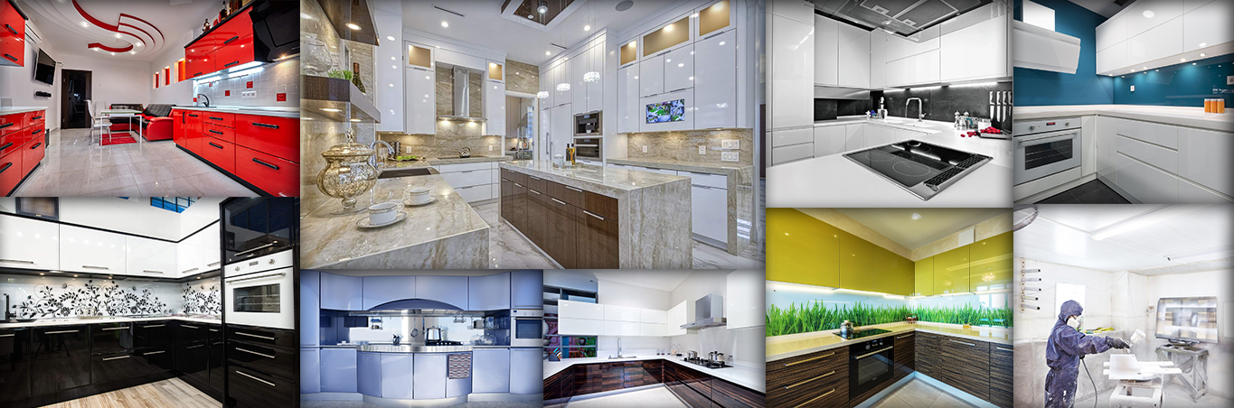 collage of bright shiny kitchens that have been painted