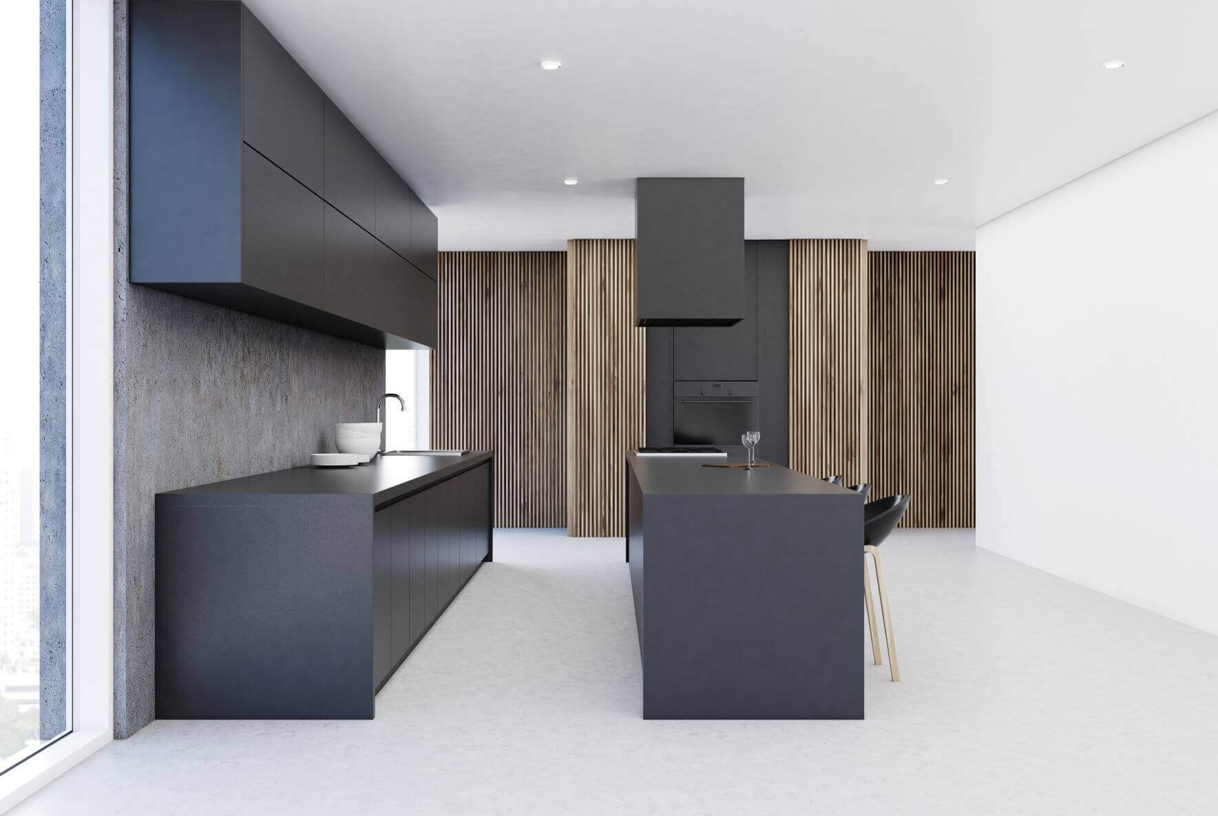 modern black cabinets in kitchen
